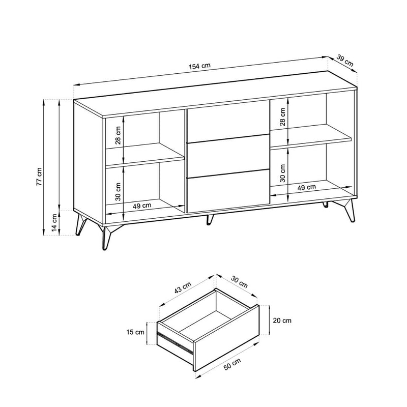 Diamond Large Sideboard Cabinet 154cm [Drawers]