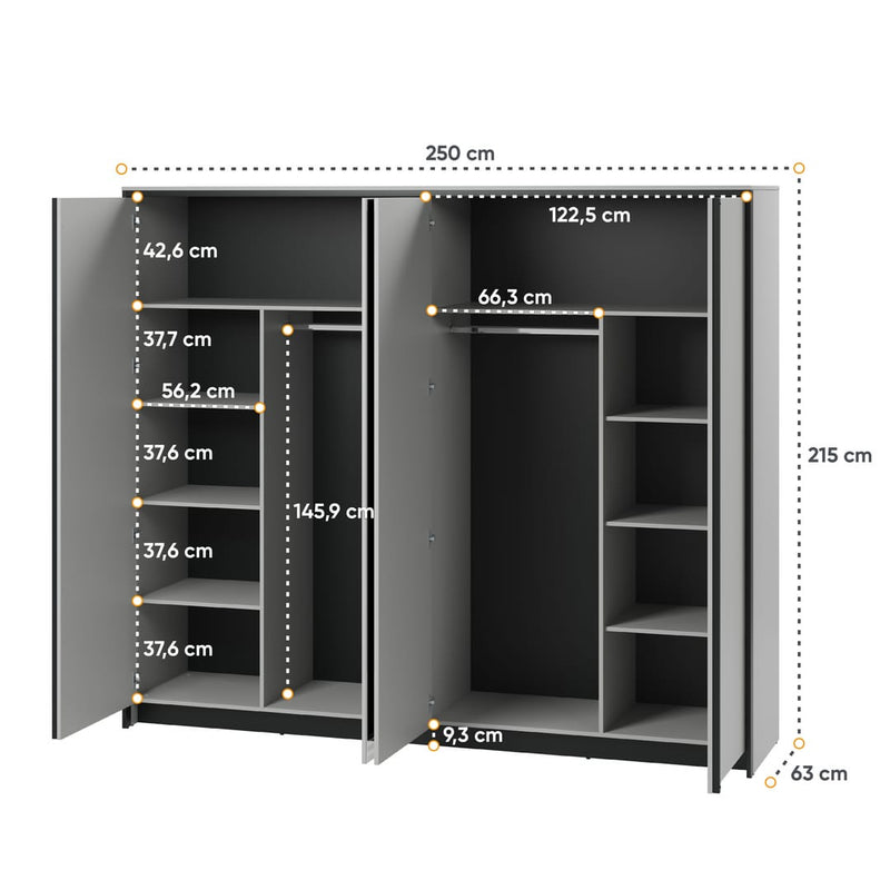 Gris Hinged Door Wardrobe 250cm