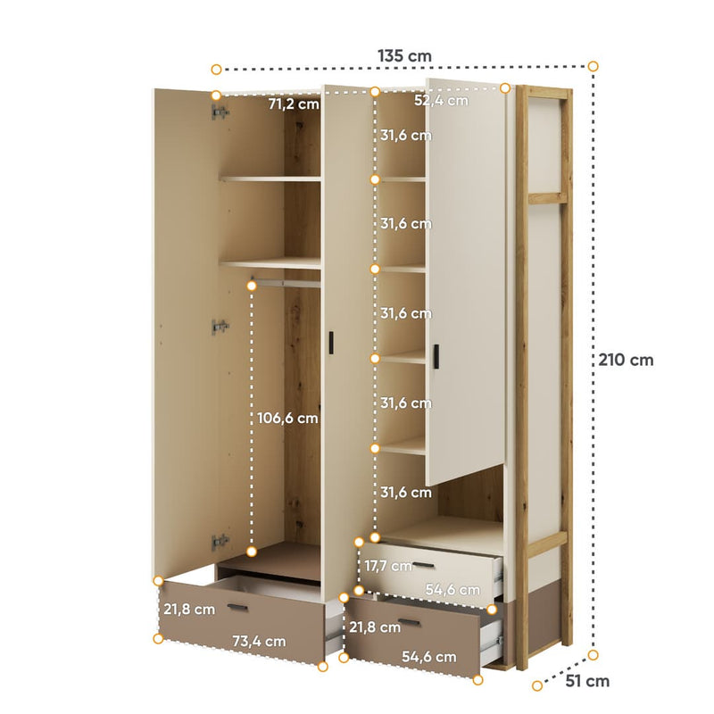 Lenny LY-01 Hinged Wardrobe 135cm