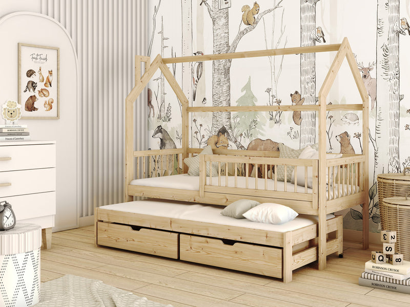 Wooden Single Bed Papi With Trundle