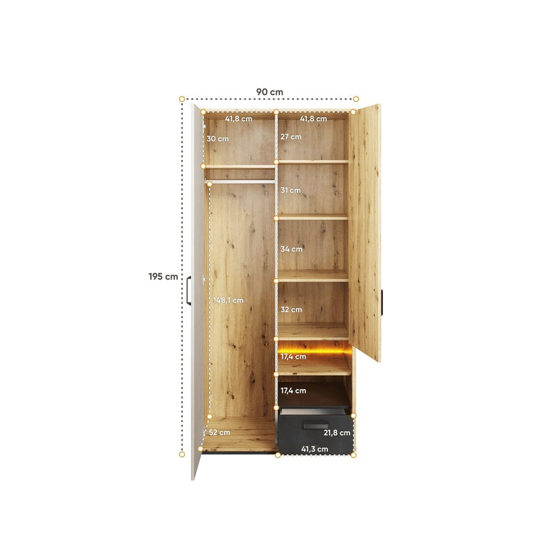 Qubic 03 Hinged Wardrobe 90cm with LED