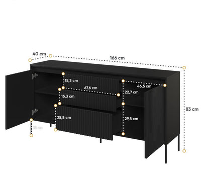 Trend TR-01 Sideboard Cabinet 166cm [Black Matt] - Product Dimensions