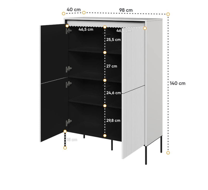 Trend TR-03 Highboard Cabinet 98cm [White Matt] - Product Dimensions