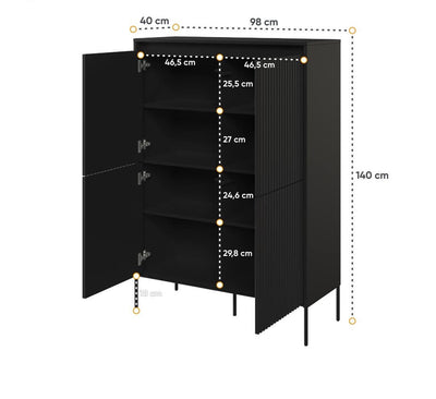 Trend TR-03 Highboard Cabinet 98cm [Black Matt] - Product Dimensions