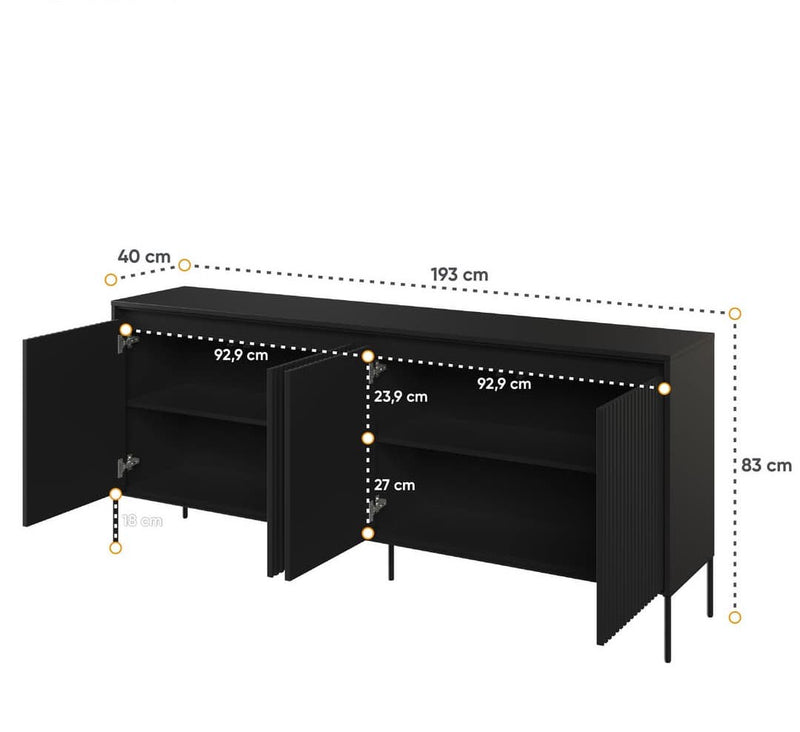 Trend TR-04 Sideboard Cabinet 193cm [Black Matt] - Product Dimensions