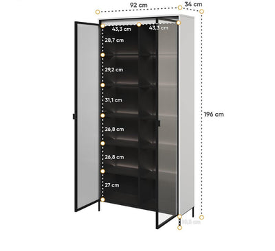 Trend TR-07 Tall Display Cabinet 92cm [White Matt] - Product Dimensions