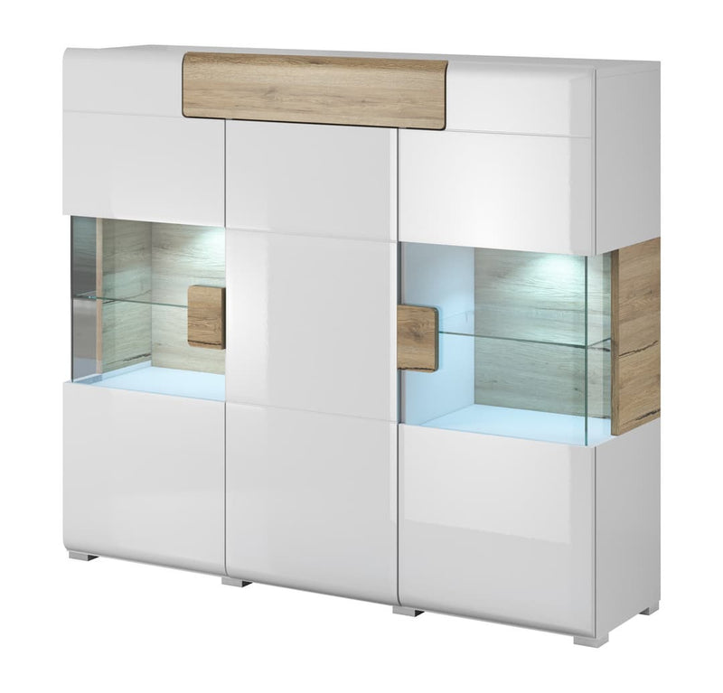 Toledo 46 Display Cabinet 147cm [Front White Gloss & San Remo Oak with White Matt Carcass] - White Background