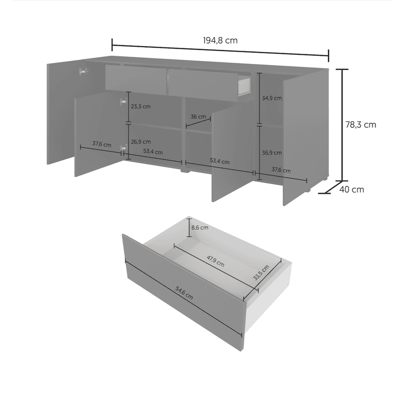 Visby Sideboard Cabinet 195cm