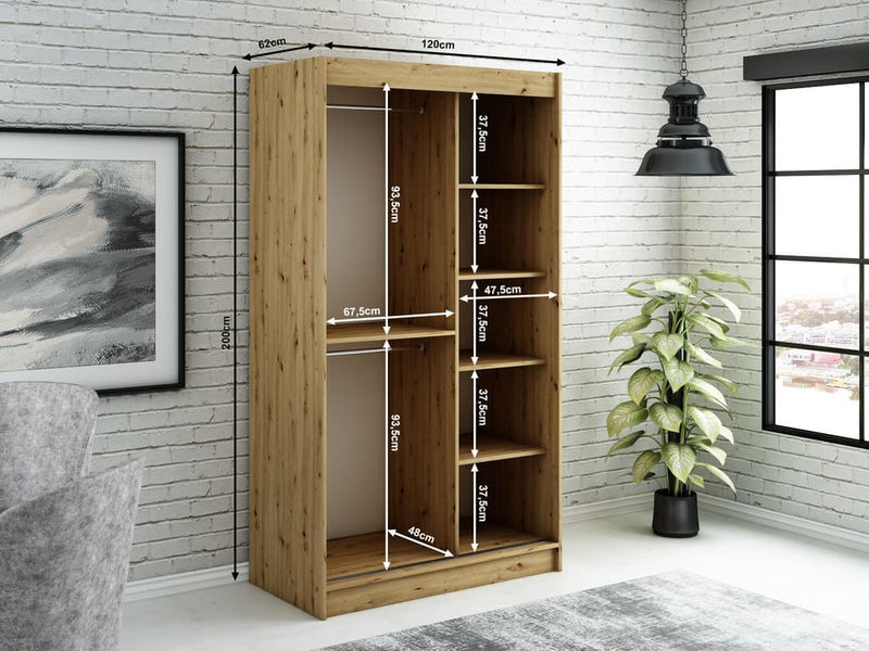 Leto Y2 Sliding Door Wardrobe 120cm