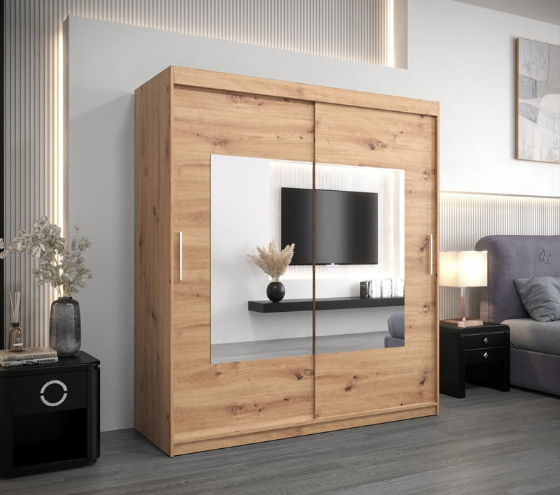 Torino Sliding Door Wardrobe 180cm [Oak Artisan] - Lifestyle Image 