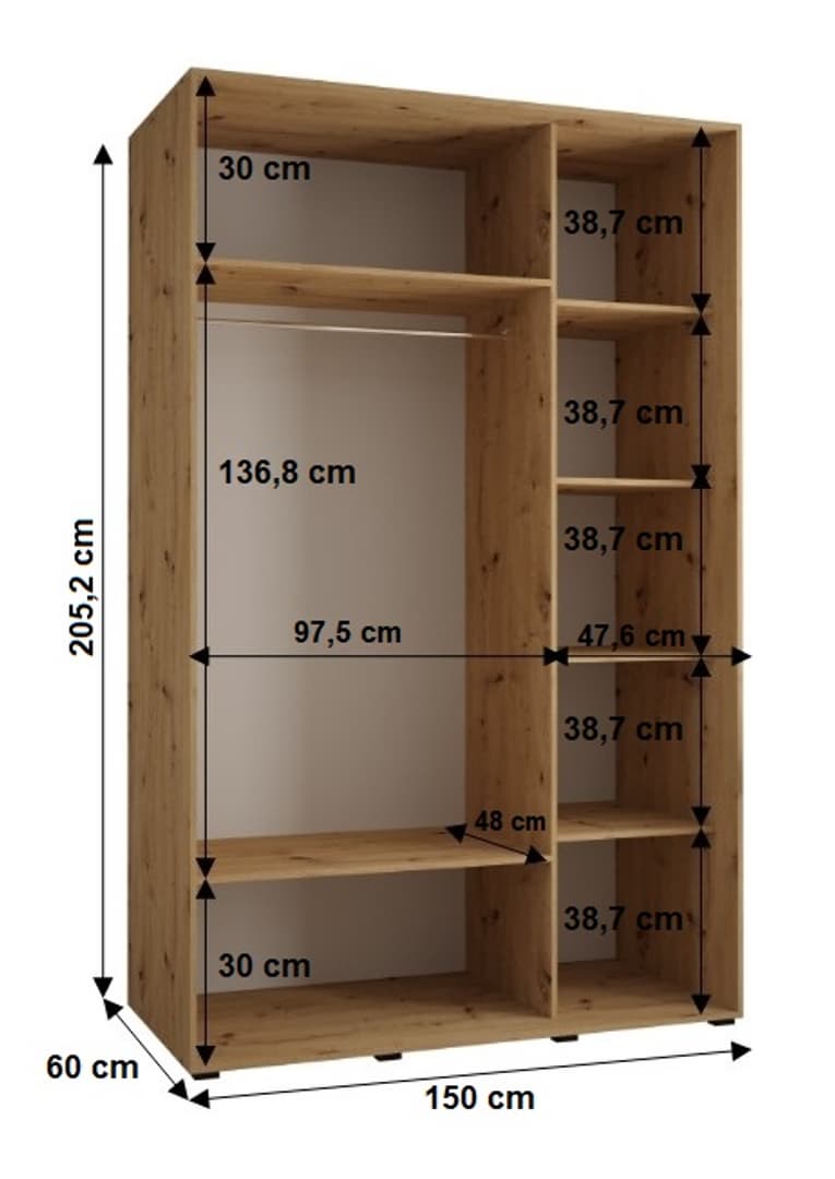 Cannes X Sliding Door Wardrobe 150cm