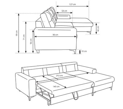 Corner Sofa Bed Avra - Dimensions Image