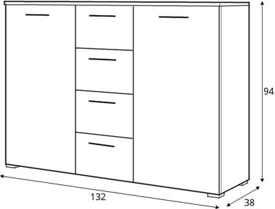 Beta Sideboard Cabinet [Oak] - Dimensions Image
