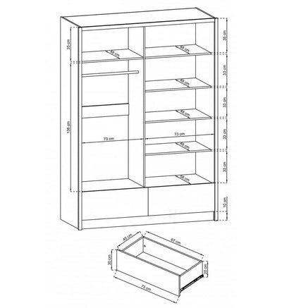 Aria I Sliding Door Wardrobe 154cm [White] - Product Dimensions