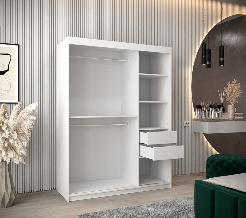 Boliwia Sliding Door Wardrobe 150cm [White] - Interior Image 2