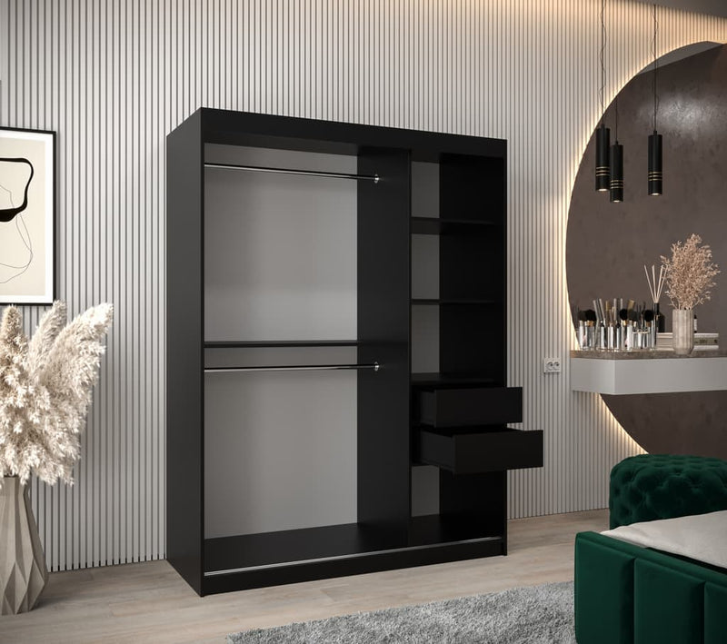 Boliwia Sliding Door Wardrobe 150cm [Black] - Interior Image 2