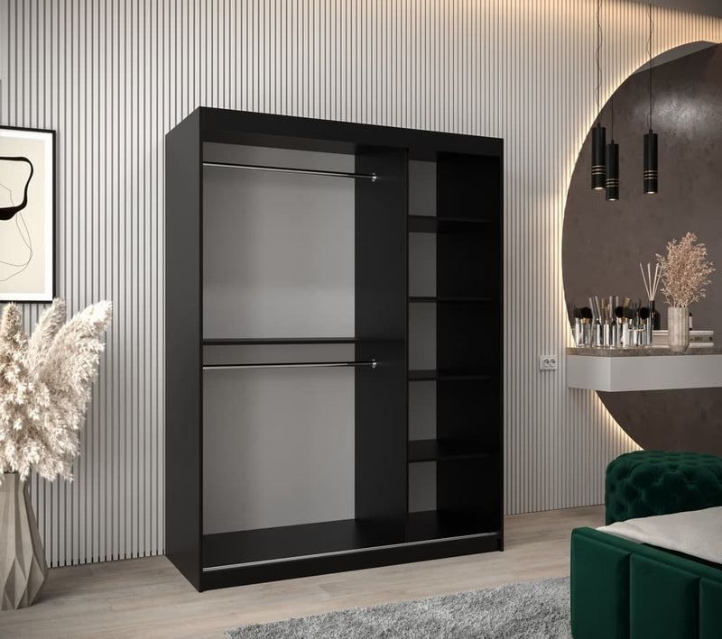 Boliwia Sliding Door Wardrobe 150cm [Black] - Interior Image