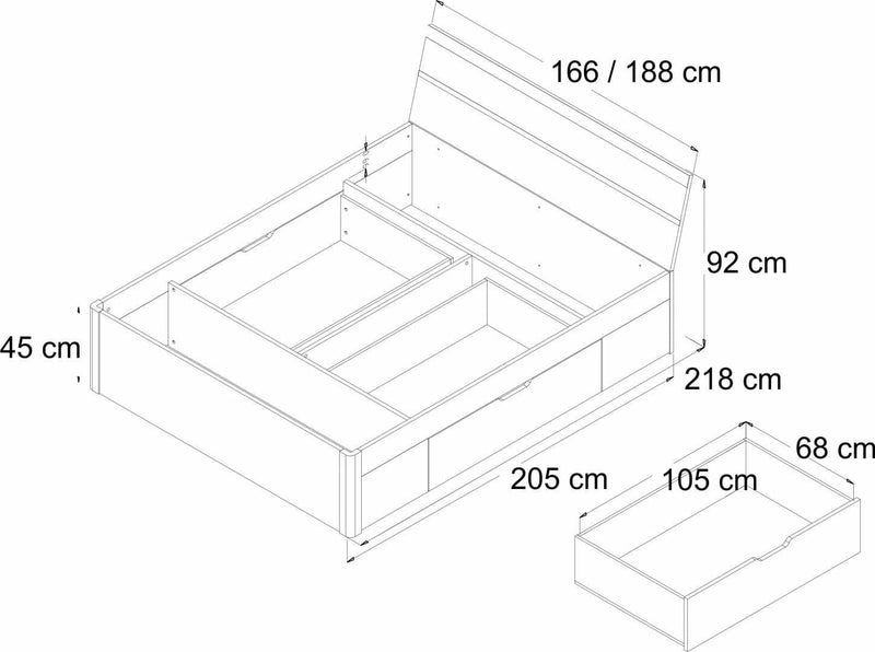 Beta Divan Bed in San Remo Oak [Oak] - Dimensions Image
