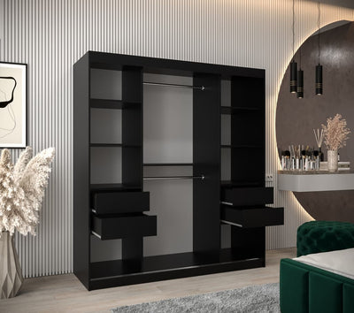 Boliwia Sliding Door Wardrobe 180cm [Black] - Interior Image 2