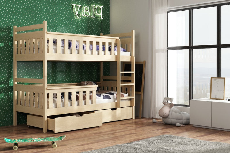 Wooden Bunk Bed Tezo with Storage [Pine] - Product Arrangement 