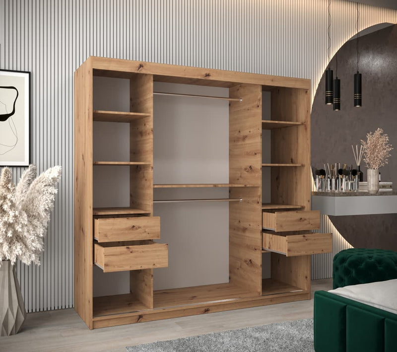 Boliwia Sliding Door Wardrobe 200cm [Oak] - Interior Image 2