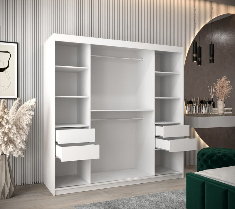 Boliwia Sliding Door Wardrobe 200cm [White] - Interior Image 2