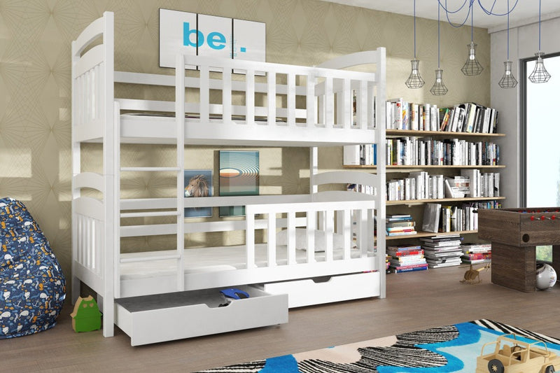 Wooden Bunk Bed Sebus with Storage [White] - Product Arrangement 