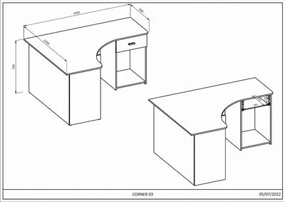 Corner Desk 155cm [Oak] - Dimensions Image