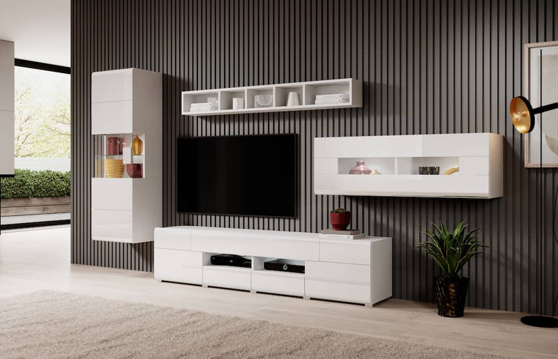 Toledo 40 TV Cabinet 208cm [Front White Gloss with White Matt Carcass] - Living Room Set