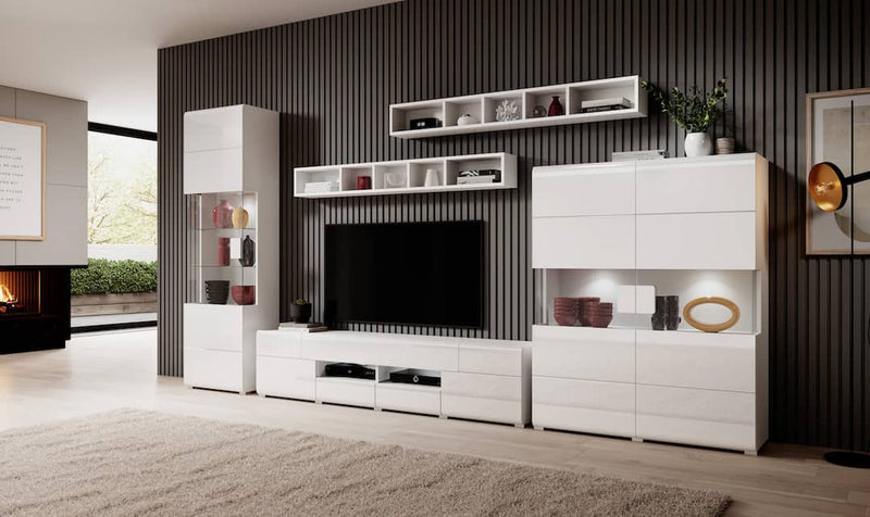 Toledo 42 Display Cabinet 122cm [Front White Gloss with White Matt Carcass] - Living Room Set