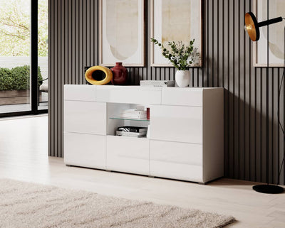 Toledo 26 Sideboard Cabinet 159cm [Front White Gloss with White Matt Carcass] - Lifestyle Image 
