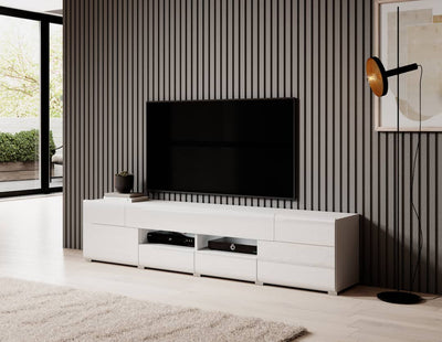 Toledo 40 TV Cabinet 208cm [Front White Gloss with White Matt Carcass] - Lifestyle Image 