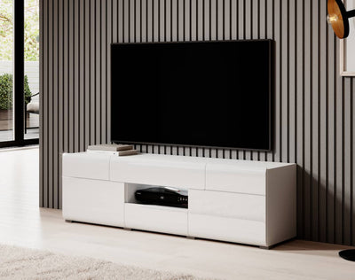 Toledo 41 TV Cabinet 159cm [Front White Gloss with White Matt Carcass] - Lifestyle Image 