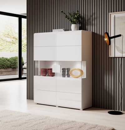 Toledo 42 Display Cabinet 122cm [Front White Gloss with White Matt Carcass] - Lifestyle Image 