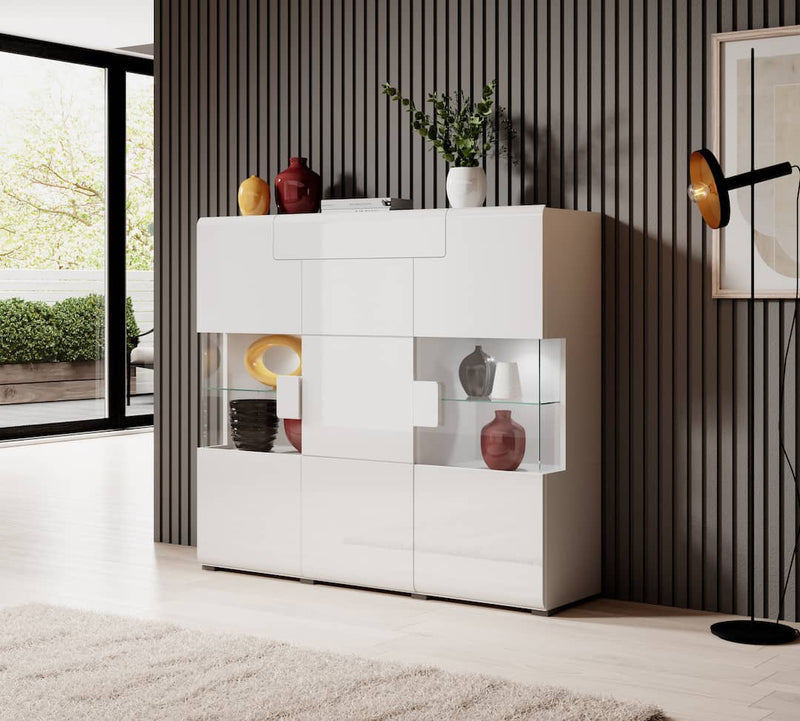 Toledo 46 Display Cabinet 147cm [Front White Gloss with White Matt Carcass] - Lifestyle Image 