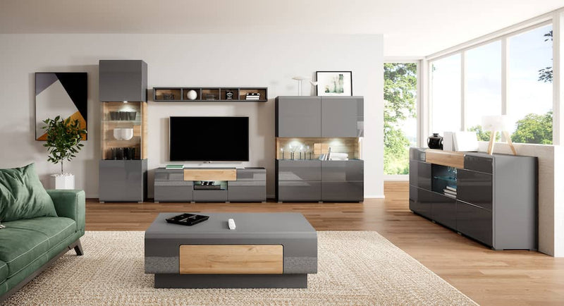 Toledo 07 Wall Hung Cabinet 53cm [Front Grey Gloss & San Remo Oak with Grey Matt Carcass] - Living Room Set