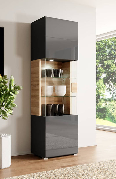 Toledo 05 Display Cabinet 61cm [Front Grey Gloss & San Remo Oak with Grey Matt Carcass] - Lifestyle Image 