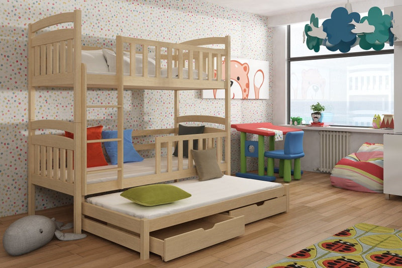 Viki Bunk Bed with Trundle and Storage [Pine] - Product Arrangement 