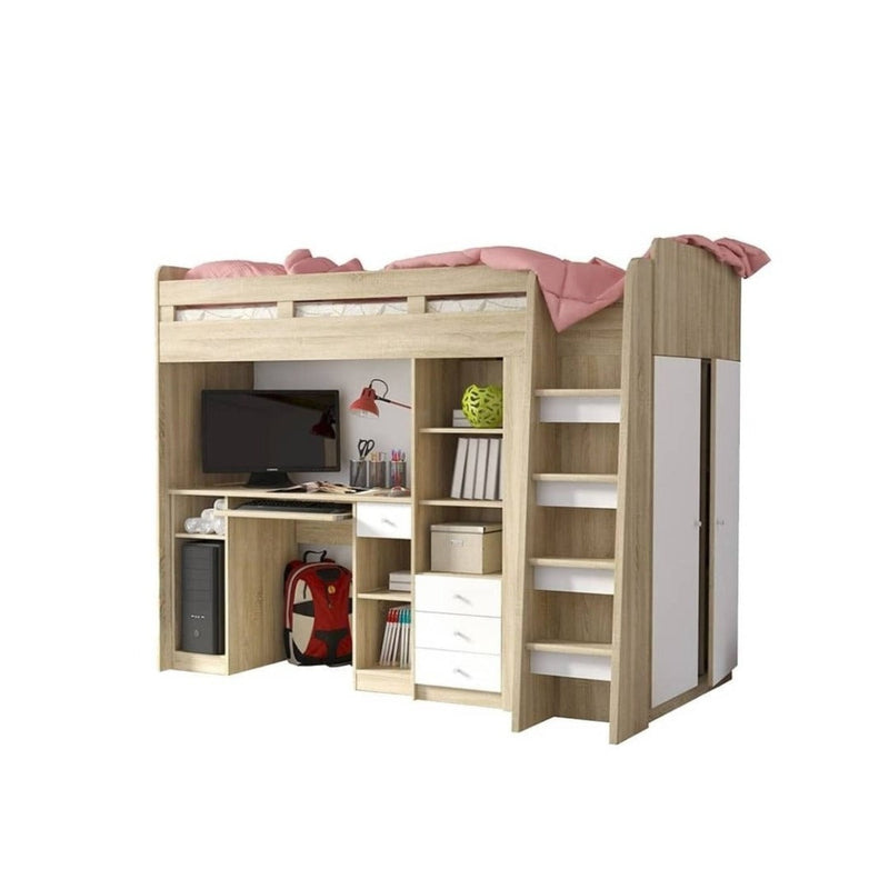Cabin Bed Unit With Wardrobe [Oak] - White Background 2