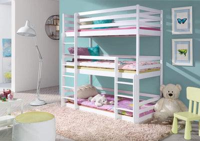 Wooden Triple Bunk Bed Ted [White] - Product Arrangement #4