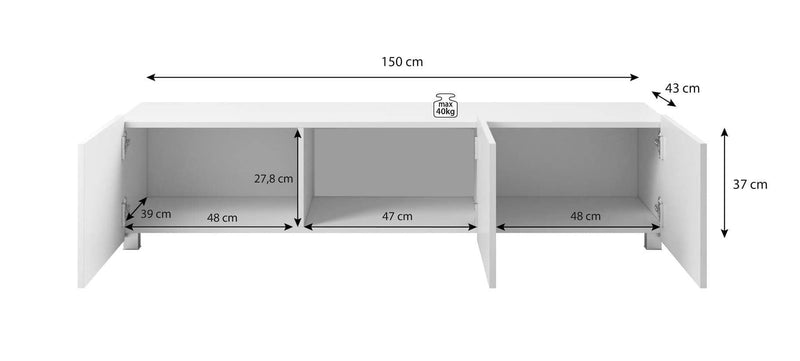 Calabrini TV Cabinet 150cm [White] - Dimensions Image