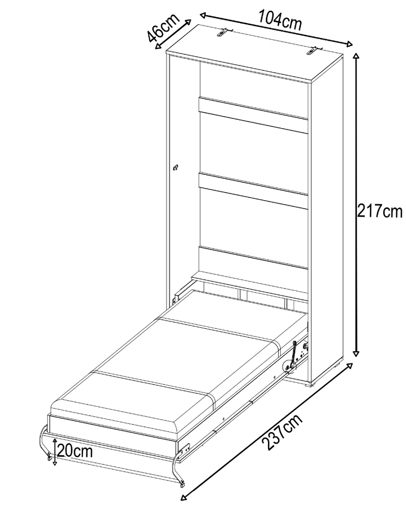 CP-03 Vertical Wall Bed Concept 90cm - Product Dimensions