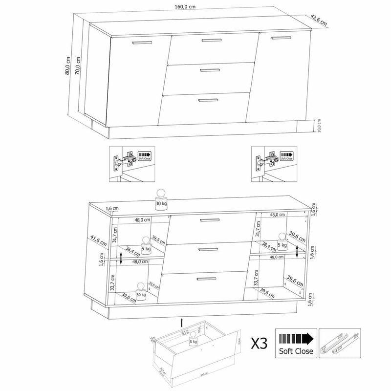 Emira 84 Sideboard Cabinet 160cm