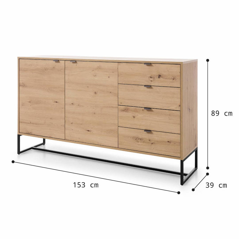 Amber Large Sideboard Cabinet 153cm - Product Dimensions