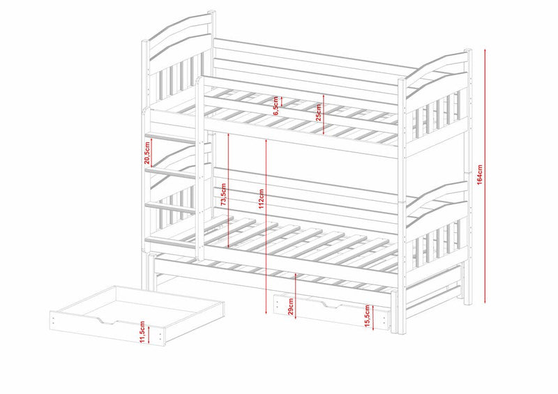Alan Bunk Bed with Trundle and Storage - Dimensions