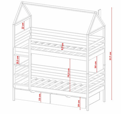 Wooden Bunk Bed Alex With Storage - Dimensions
