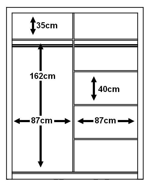 Arti 3 - 2 Sliding Door Wardrobe 181cm - Internal Specifications