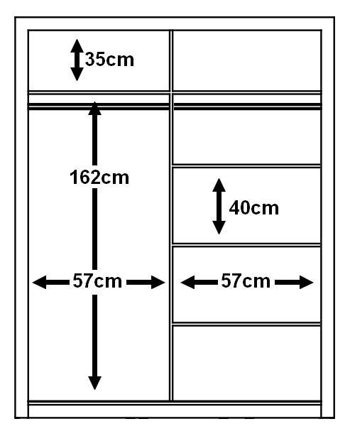 Arti 6 - 2 Sliding Door Wardrobe 120cm - Interior Dimensions