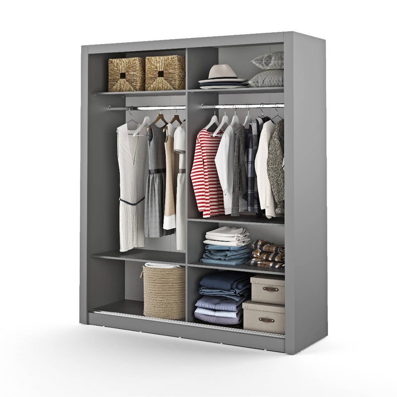 Arti 3 - 2 Sliding Door Wardrobe 181cm [Grey] - Interior Layout With Clothes