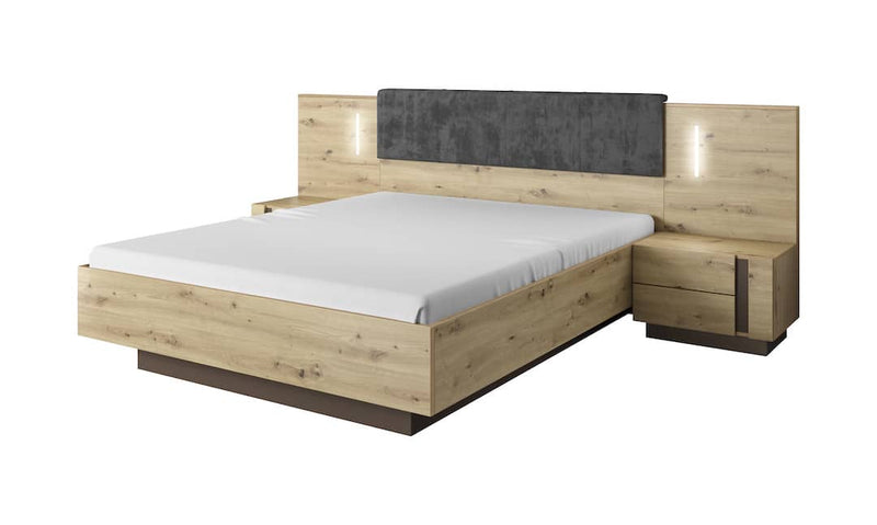 Arco Bed Frame & Bedside Tables [EU King] [Oak Artisan] - White Background
